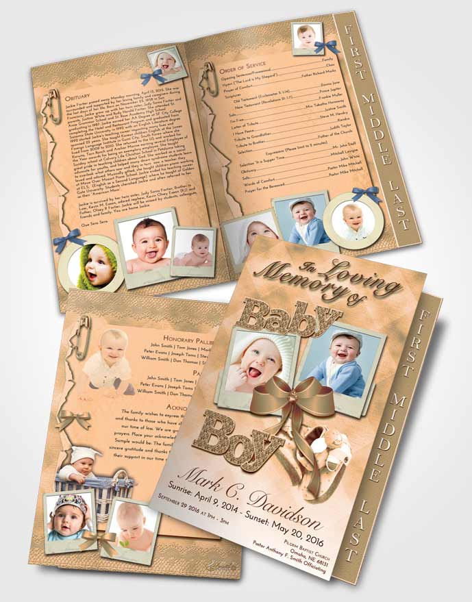 2 Page Graduated Step Fold Funeral Program Template Brochure Soft Dusk Majesty Baby Boy