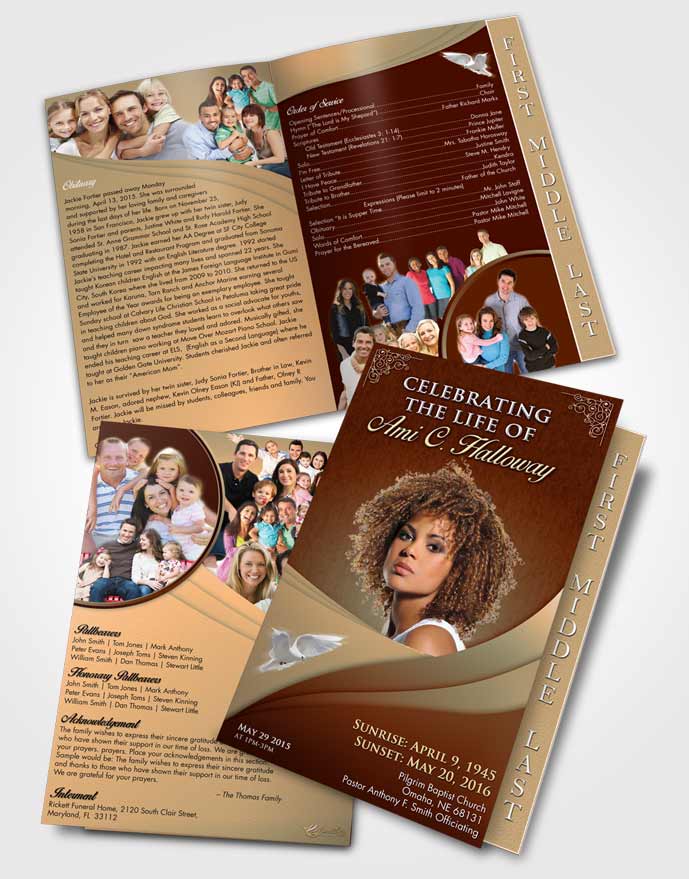 2 Page Graduated Step Fold Funeral Program Template Brochure Soft Dusk Majesty Magnificence