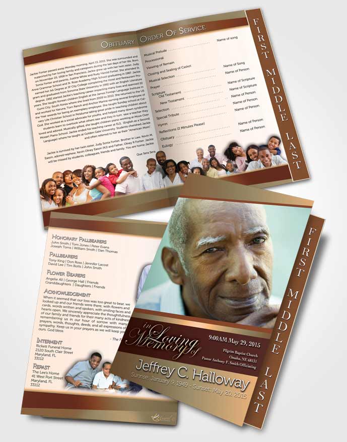 2 Page Graduated Step Fold Funeral Program Template Brochure Soft Dusk Majesty Tranquility Light