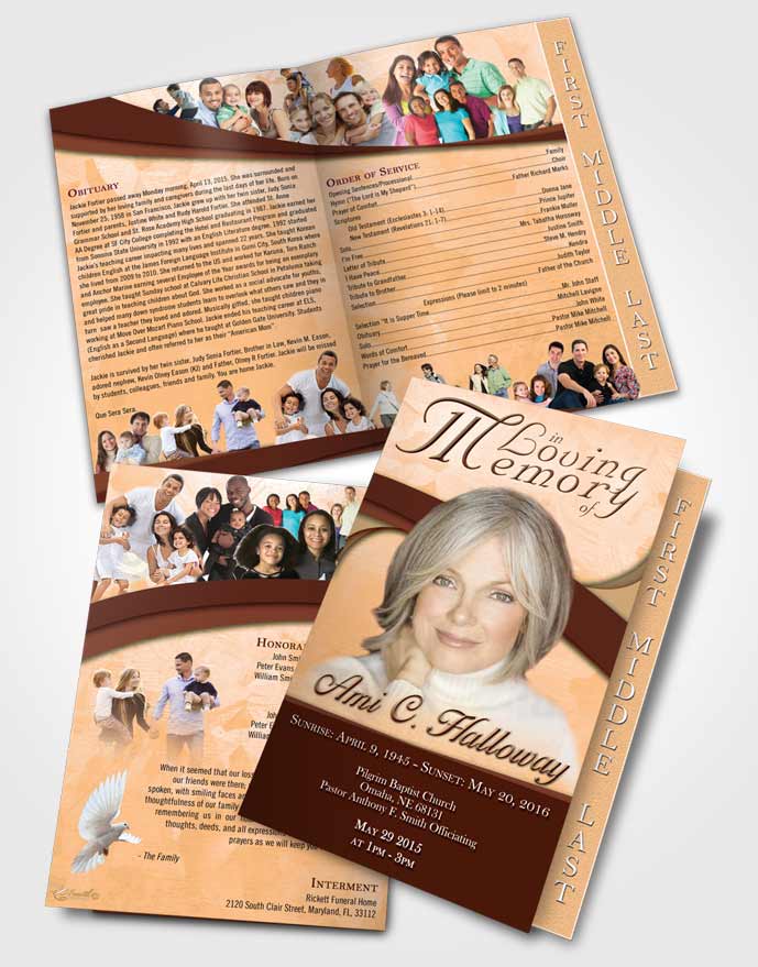 2 Page Graduated Step Fold Funeral Program Template Brochure Soft Dusk Majesty Wisdom
