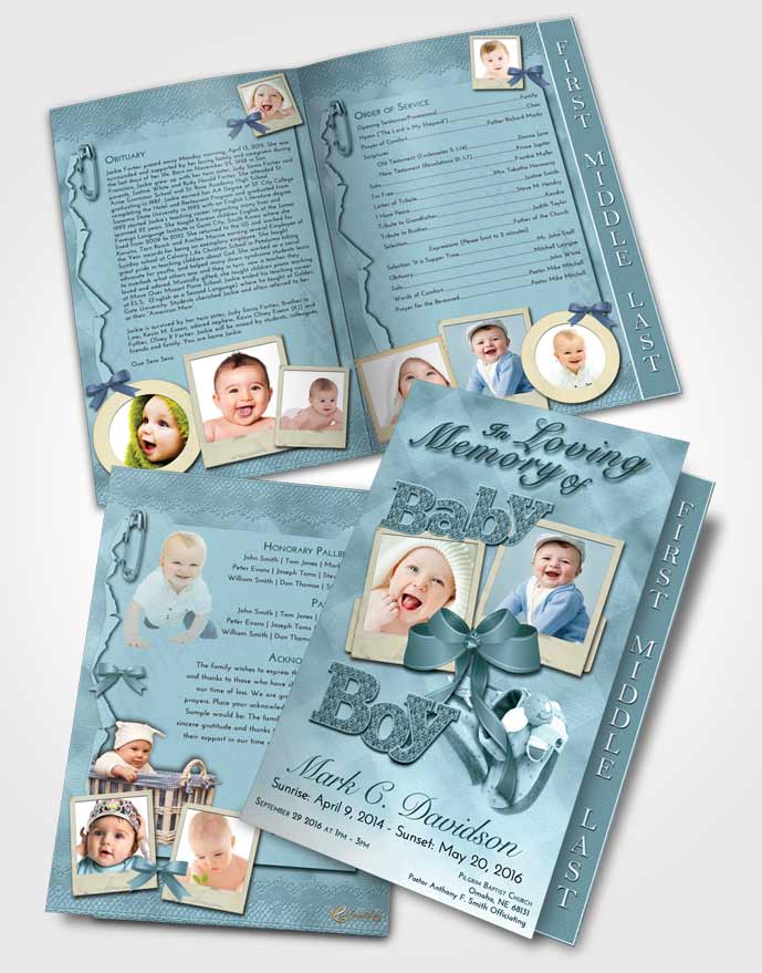 2 Page Graduated Step Fold Funeral Program Template Brochure Soft Emerald Love Baby Boy