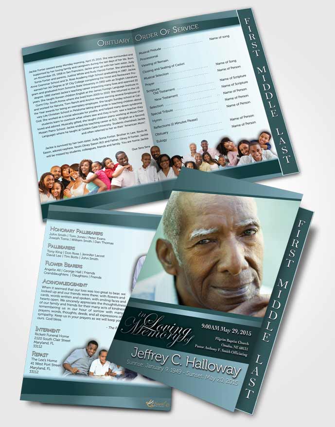 2 Page Graduated Step Fold Funeral Program Template Brochure Soft Emerald Love Tranquility Light