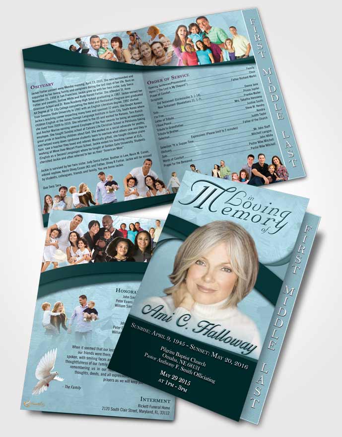 2 Page Graduated Step Fold Funeral Program Template Brochure Soft Emerald Love Wisdom