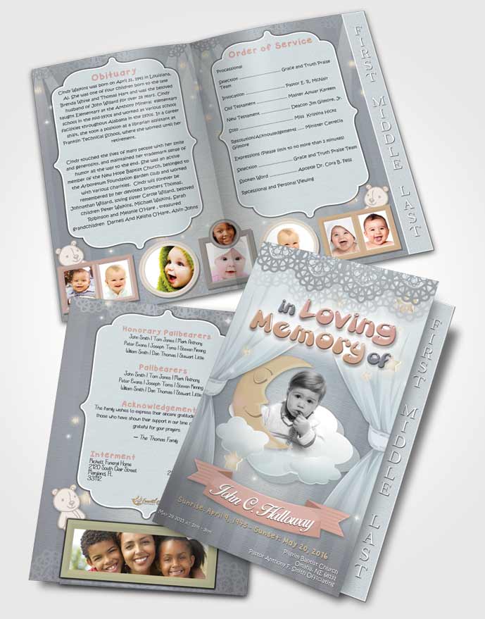 2 Page Graduated Step Fold Funeral Program Template Brochure Soft Loving Childrens Innocence