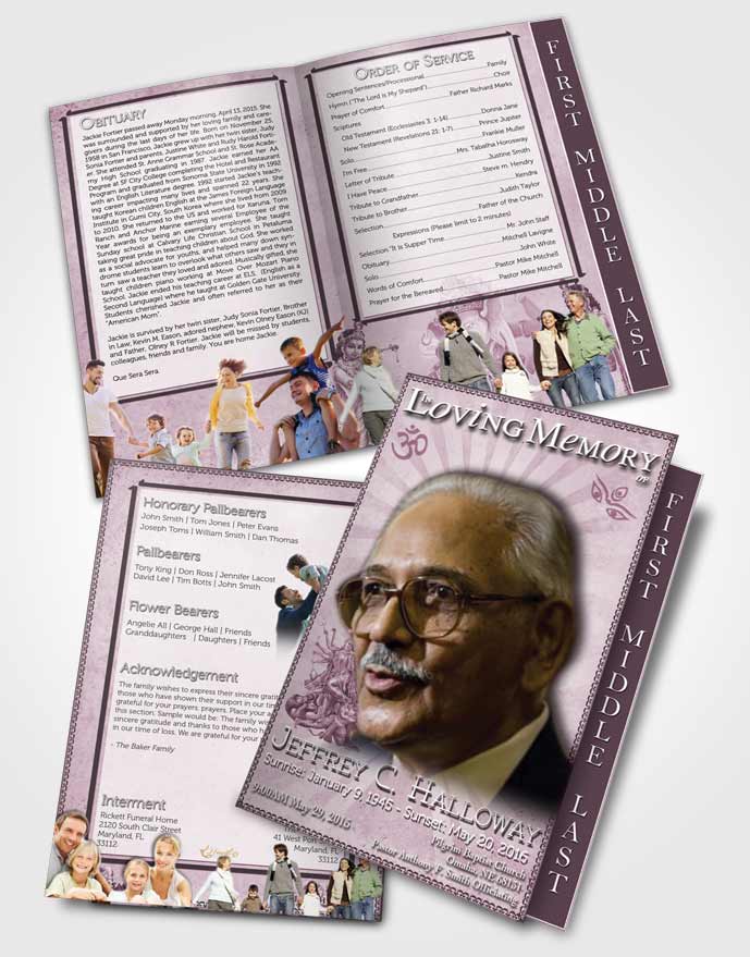 2 Page Graduated Step Fold Funeral Program Template Brochure Soft Pink Hindu Faith