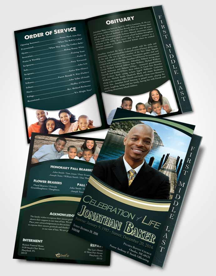 2 Page Graduated Step Fold Funeral Program Template Brochure Soothing Sky Journey