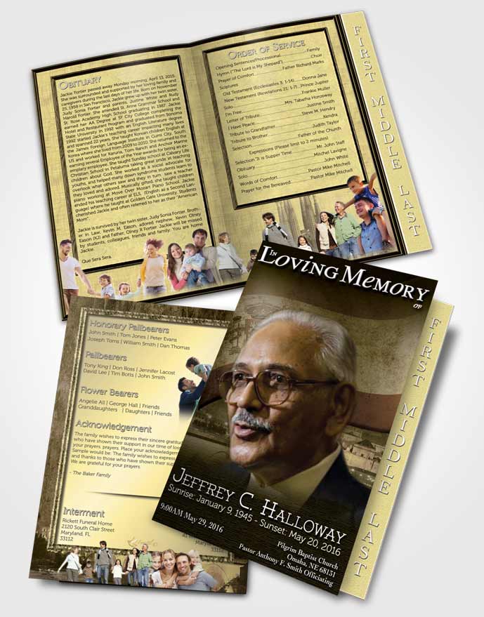 2 Page Graduated Step Fold Funeral Program Template Brochure Spanish Golden Love