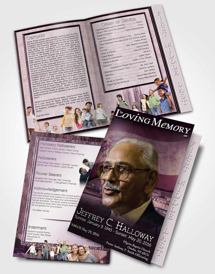 2 Page Graduated Step Fold Funeral Program Template Brochure Spanish Lavender Love