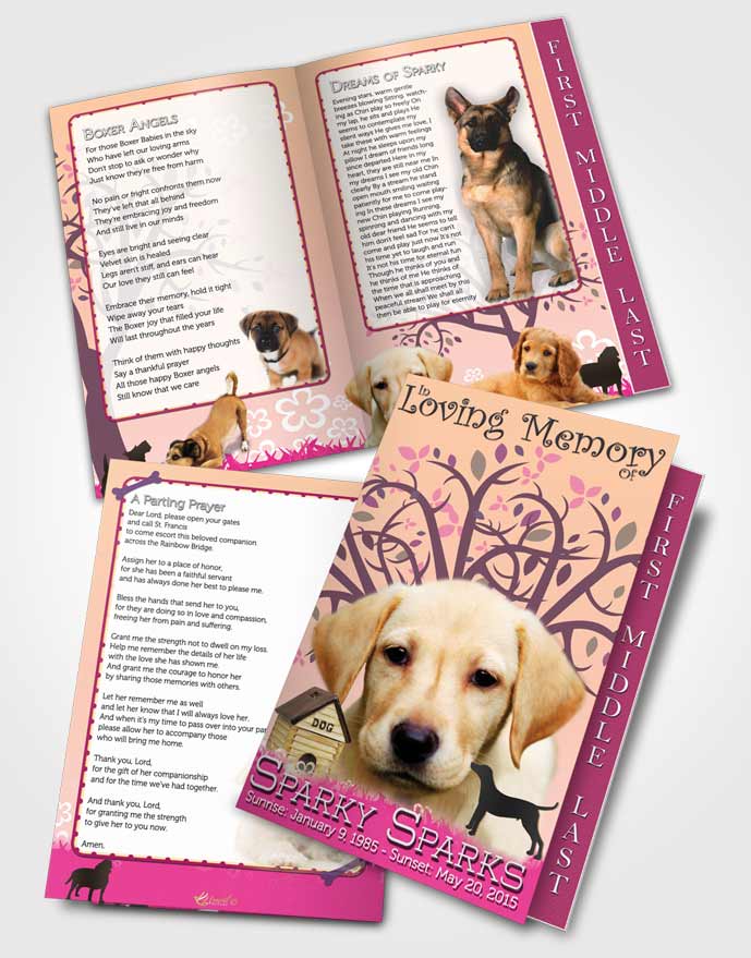2 Page Graduated Step Fold Funeral Program Template Brochure Sparkling Doggy Heaven