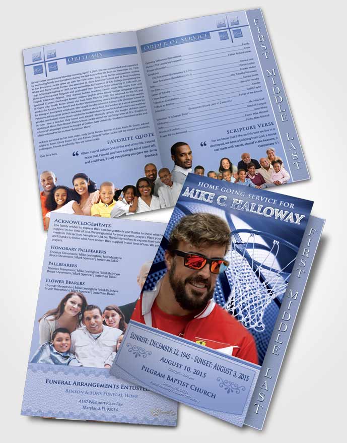 2 Page Graduated Step Fold Funeral Program Template Brochure Special Moments Basketball Honor