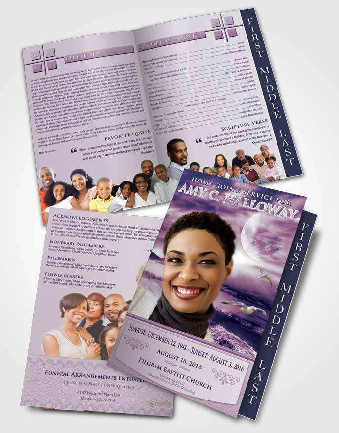 2 Page Graduated Step Fold Funeral Program Template Brochure Special Moments Evening Moon