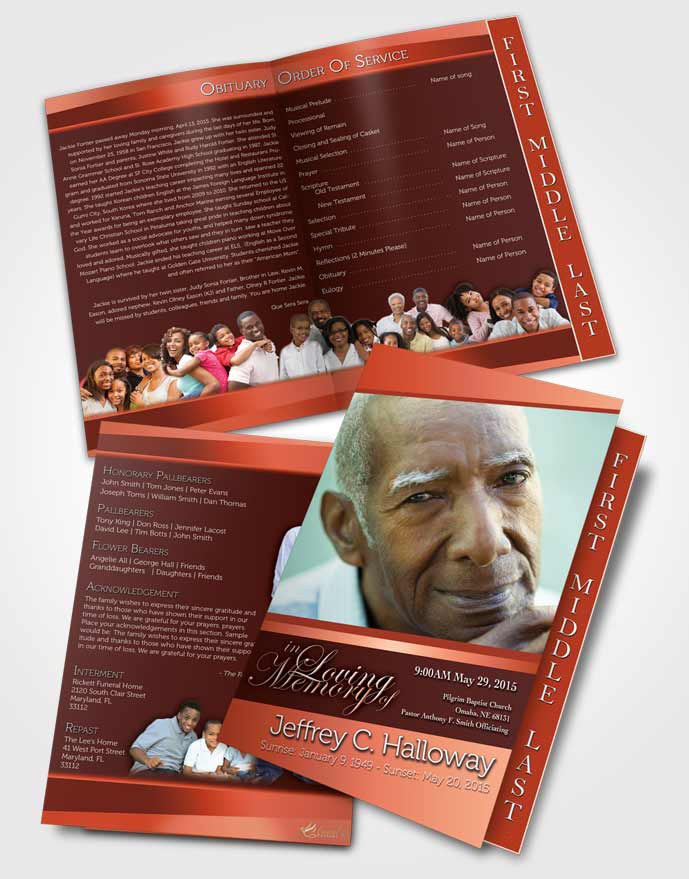 2 Page Graduated Step Fold Funeral Program Template Brochure Strawberry Love Tranquility Dark