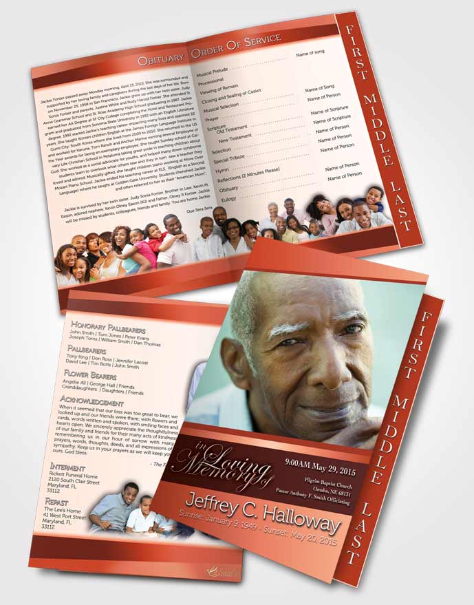 2 Page Graduated Step Fold Funeral Program Template Brochure Strawberry Love Tranquility Light