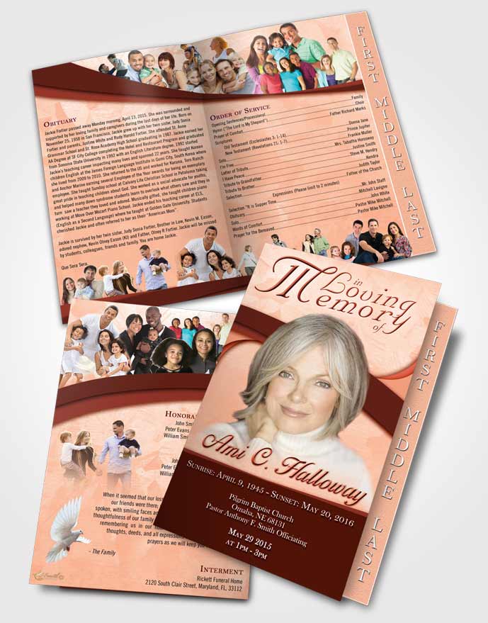 2 Page Graduated Step Fold Funeral Program Template Brochure Strawberry Love Wisdom