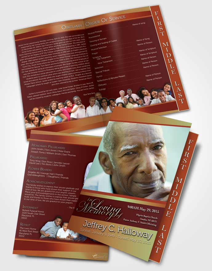2 Page Graduated Step Fold Funeral Program Template Brochure Strawberry Mist Tranquility Dark