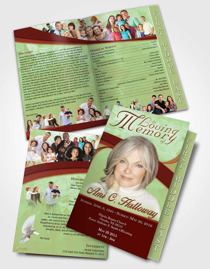 2 Page Graduated Step Fold Funeral Program Template Brochure Strawberry Mist Wisdom