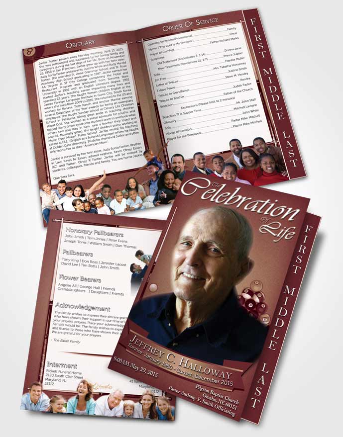 2 Page Graduated Step Fold Funeral Program Template Brochure Strawberry Peach Billiards Desire