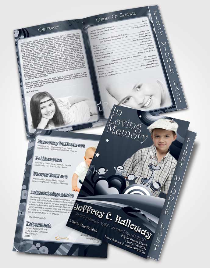 2 Page Graduated Step Fold Funeral Program Template Brochure Summer Blues Childs Journey