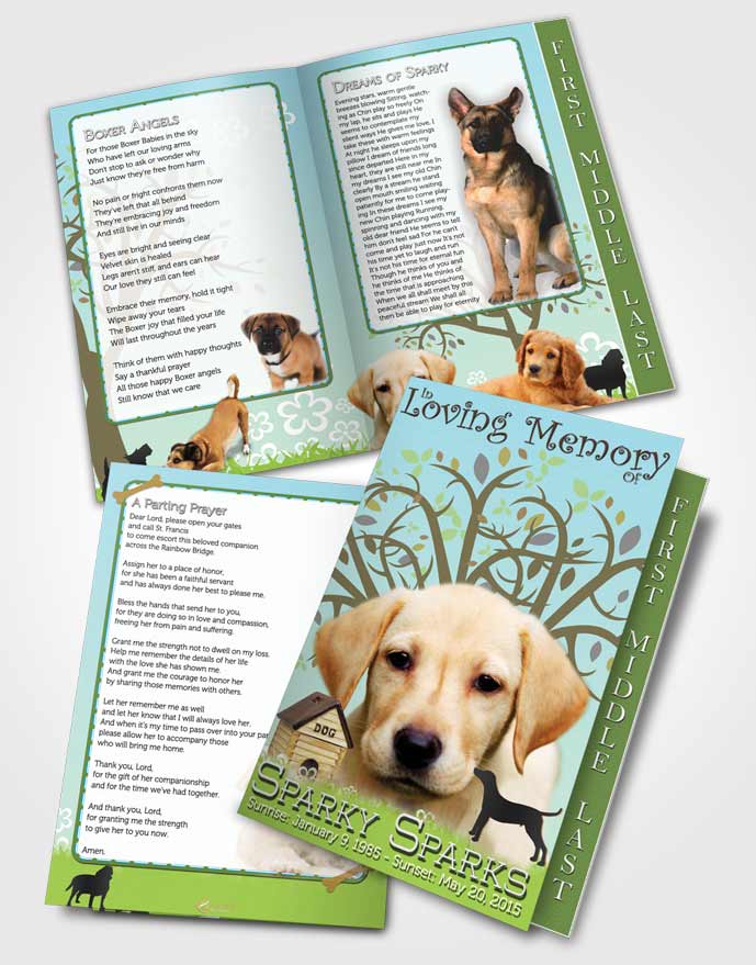 2 Page Graduated Step Fold Funeral Program Template Brochure Summer Doggy Heaven
