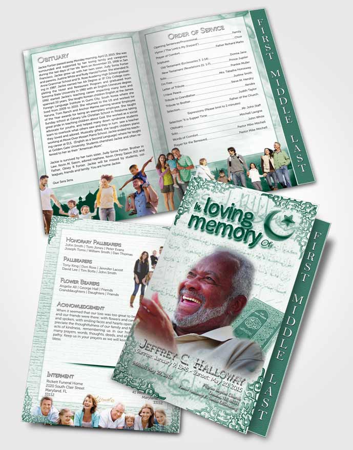 2 Page Graduated Step Fold Funeral Program Template Brochure Summer Forest Islamic Blissful Faith
