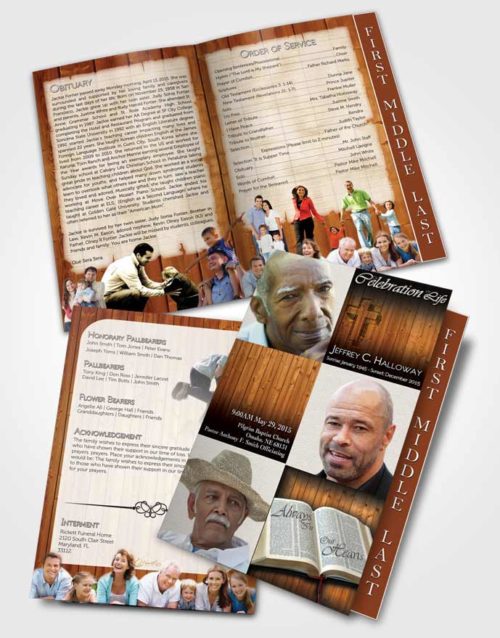 2 Page Graduated Step Fold Funeral Program Template Brochure Summer Hardwood Faith