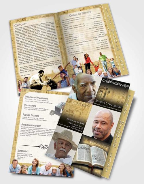 2 Page Graduated Step Fold Funeral Program Template Brochure Summer Hardwood Harmony