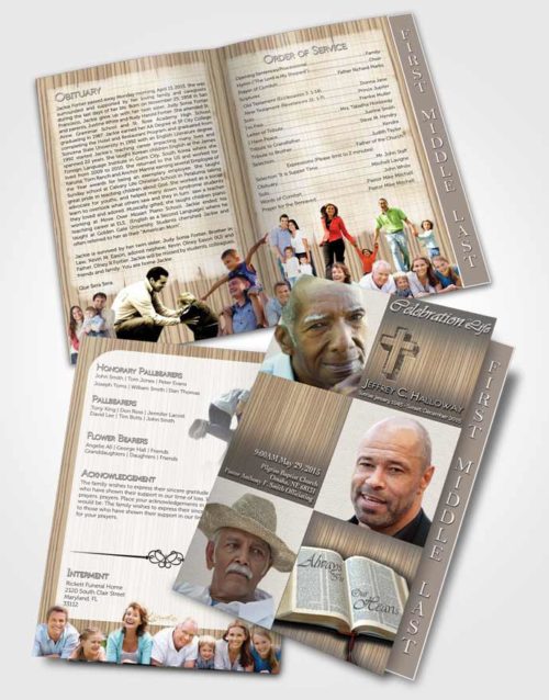 2 Page Graduated Step Fold Funeral Program Template Brochure Summer Hardwood Peacefulness