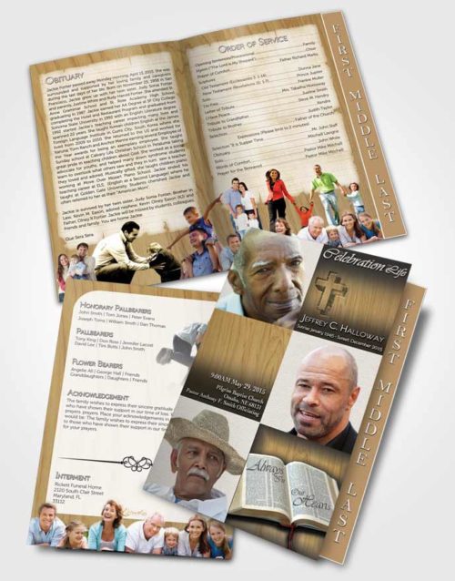 2 Page Graduated Step Fold Funeral Program Template Brochure Summer Hardwood Serenity