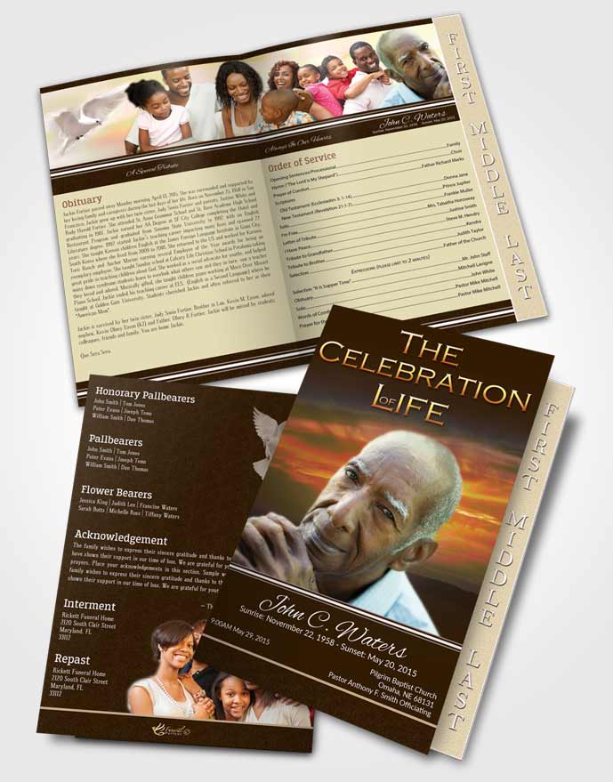 2 Page Graduated Step Fold Funeral Program Template Brochure Summer Higher Power