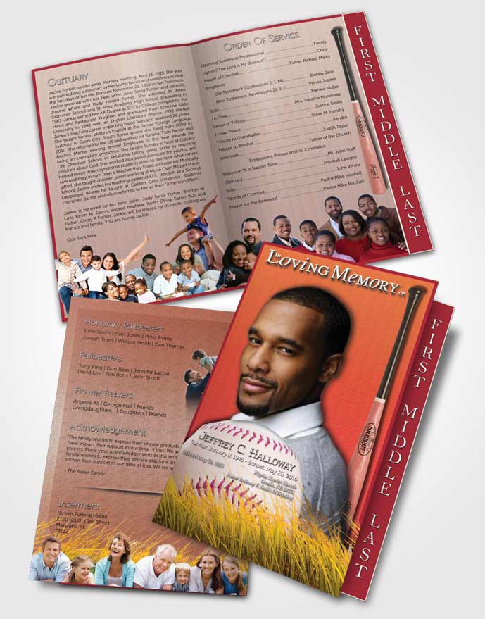 2 Page Graduated Step Fold Funeral Program Template Brochure Summer Ruby Baseball Star Light
