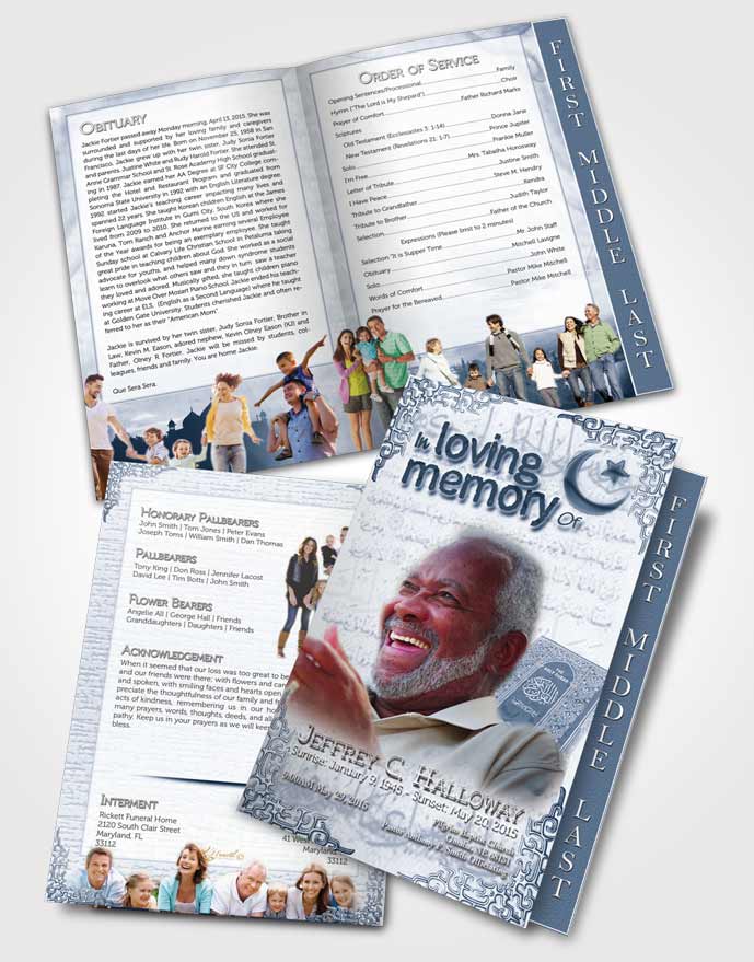 2 Page Graduated Step Fold Funeral Program Template Brochure Summer Sky Islamic Blissful Faith