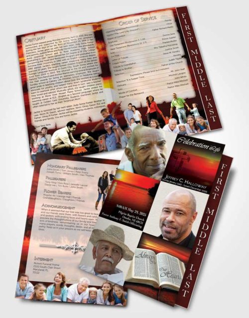 2 Page Graduated Step Fold Funeral Program Template Brochure Summer Sunset Bliss