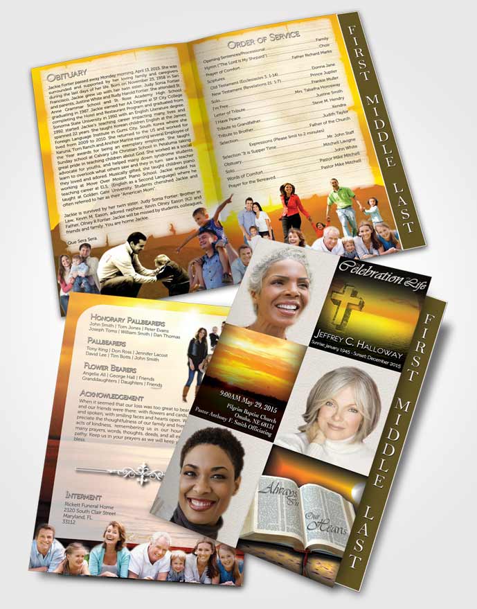 2 Page Graduated Step Fold Funeral Program Template Brochure Summer Sunset Calmness