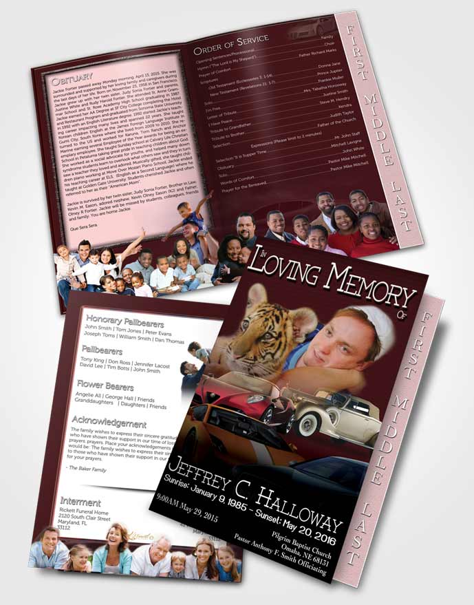 2 Page Graduated Step Fold Funeral Program Template Brochure Summer Sunset Car Enthusiast