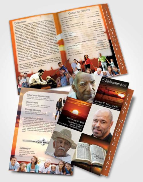 2 Page Graduated Step Fold Funeral Program Template Brochure Summer Sunset Desire