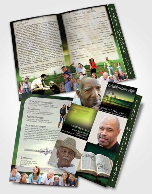 2 Page Graduated Step Fold Funeral Program Template Brochure Summer Sunset Majesty