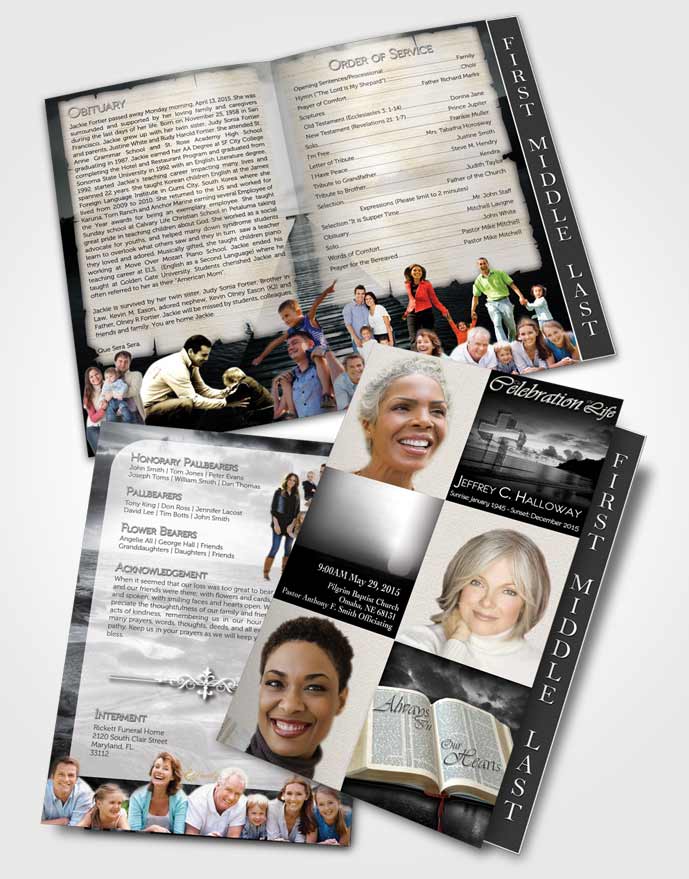 2 Page Graduated Step Fold Funeral Program Template Brochure Summer Sunset Peace