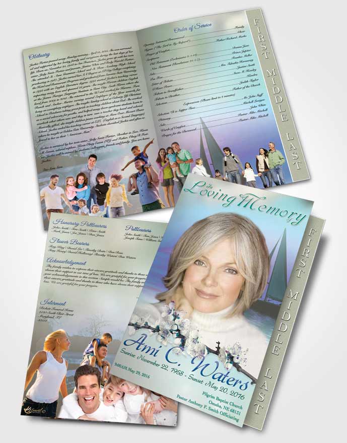 2 Page Graduated Step Fold Funeral Program Template Brochure Sunrise Sailor Evening Peace