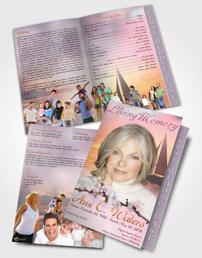 2 Page Graduated Step Fold Funeral Program Template Brochure Sunrise Sailor Gentle Breeze