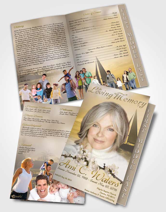2 Page Graduated Step Fold Funeral Program Template Brochure Sunrise Sailor Golden Heritage