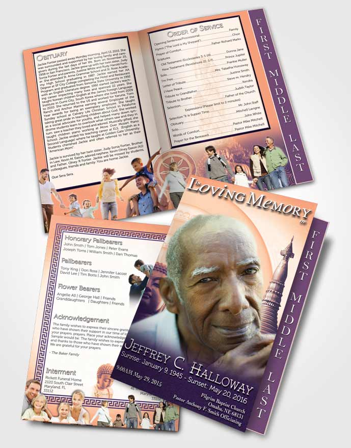 2 Page Graduated Step Fold Funeral Program Template Brochure Sunset Buddhist Faith