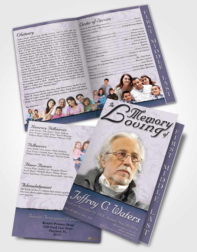 2 Page Graduated Step Fold Funeral Program Template Brochure Sunset Destiny