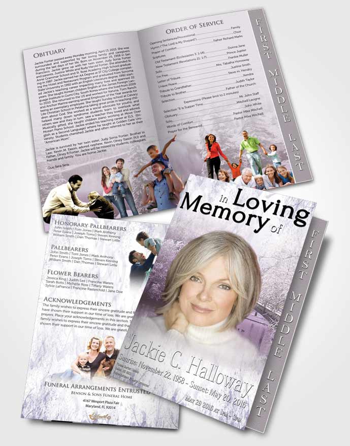 2 Page Graduated Step Fold Funeral Program Template Brochure Sunset Winter Paradise