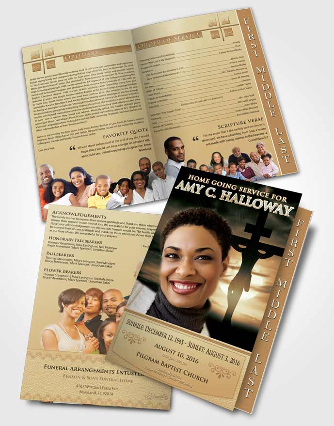 2 Page Graduated Step Fold Funeral Program Template Brochure The Golden Sacrifice