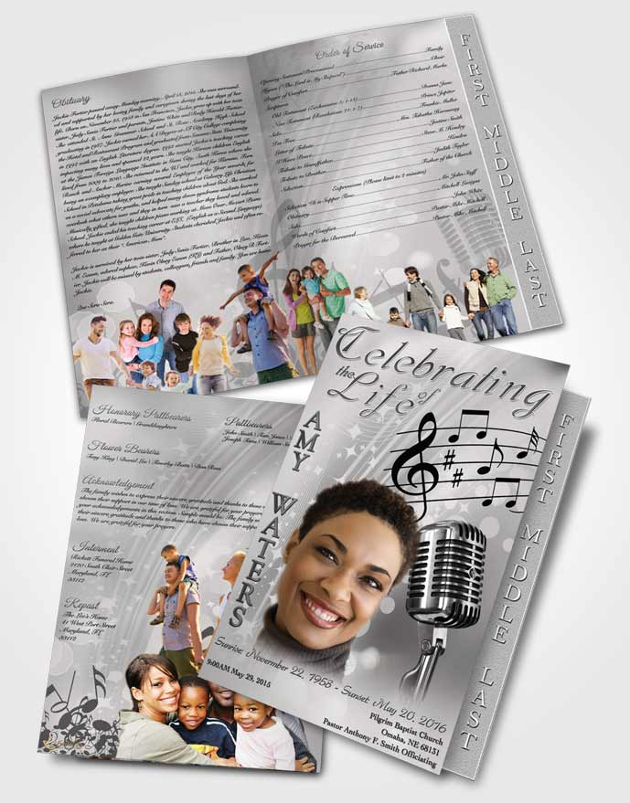 2 Page Graduated Step Fold Funeral Program Template Brochure The Sound of Music Black and White