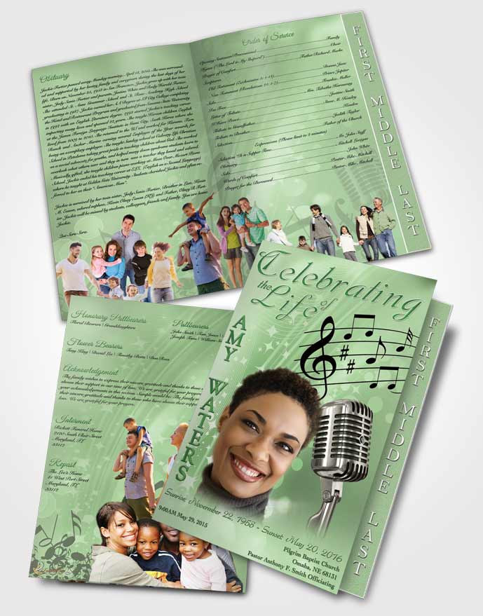 2 Page Graduated Step Fold Funeral Program Template Brochure The Sound of Music Emerald Glow
