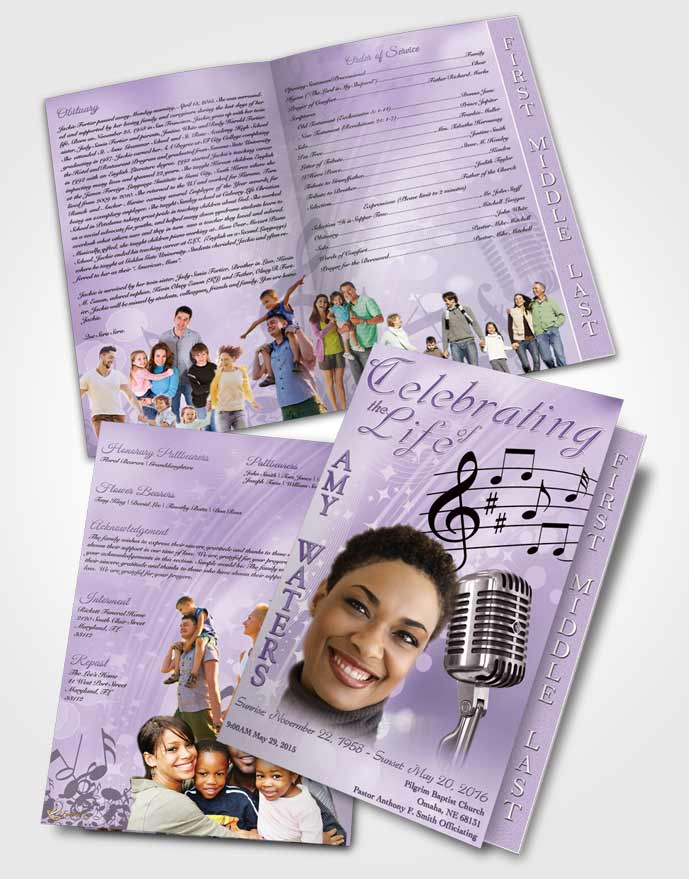 2 Page Graduated Step Fold Funeral Program Template Brochure The Sound of Music Lavender Honor