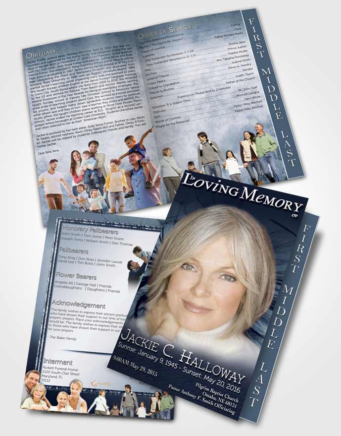 2 Page Graduated Step Fold Funeral Program Template Brochure Topaz Dandelion Heaven