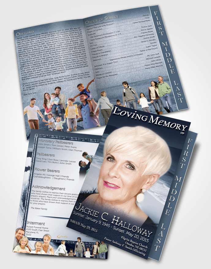 2 Page Graduated Step Fold Funeral Program Template Brochure Topaz Ocean Beach