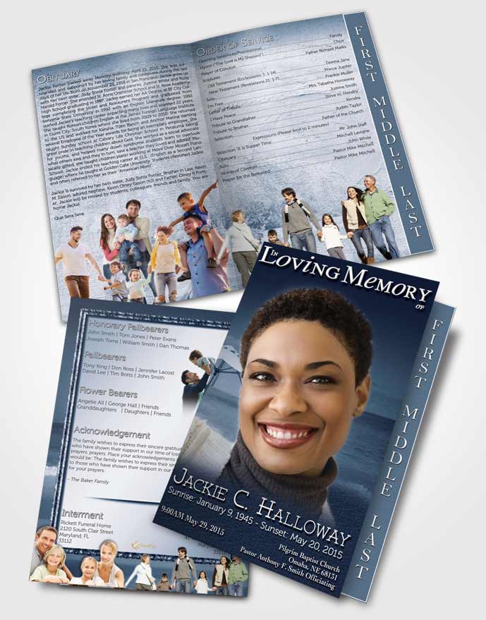 2 Page Graduated Step Fold Funeral Program Template Brochure Topaz Tiki Beach